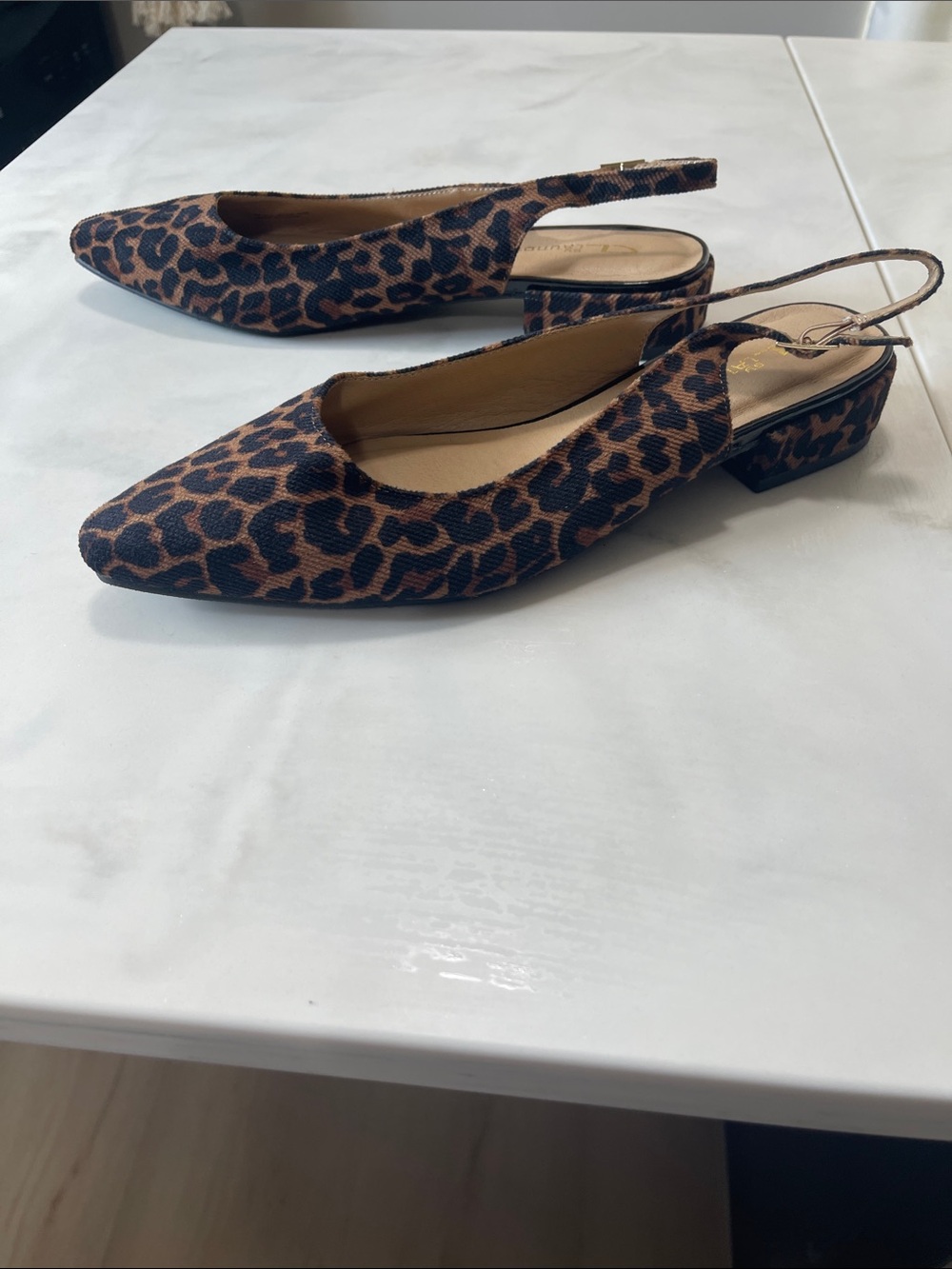 J. Crew Leopard Print Slingback Pointed Flats in Brown and Black - Picture 2 of 6